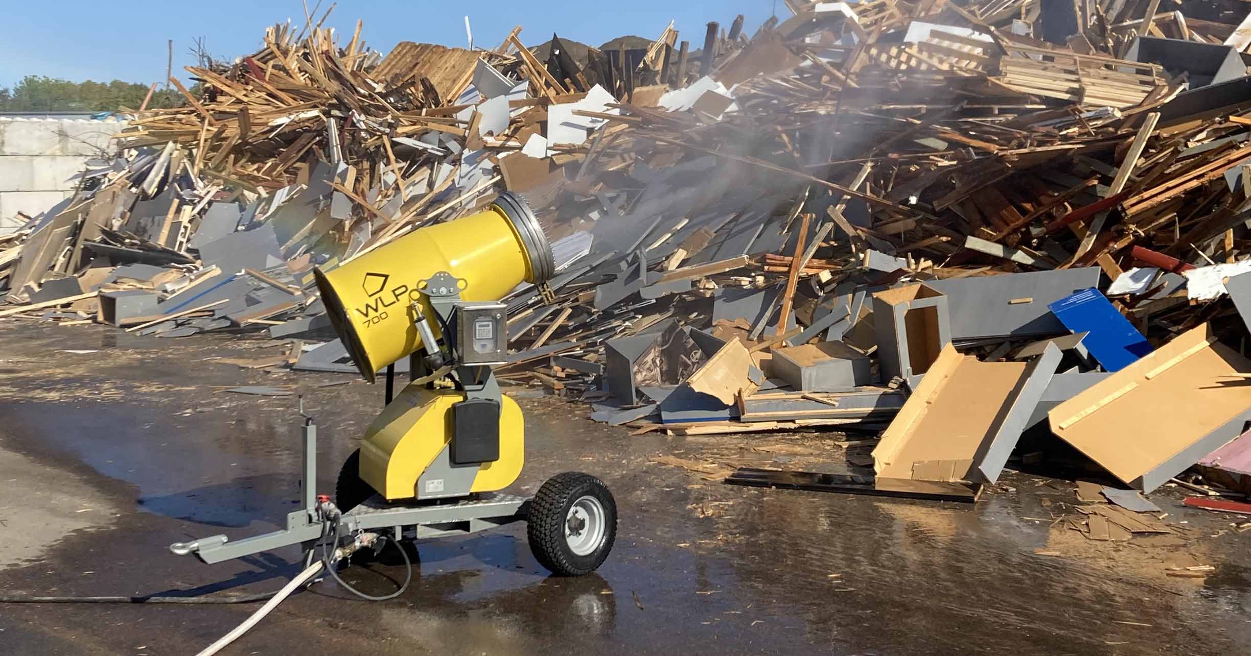 WLP 700 dust suppression system on wood debris yard